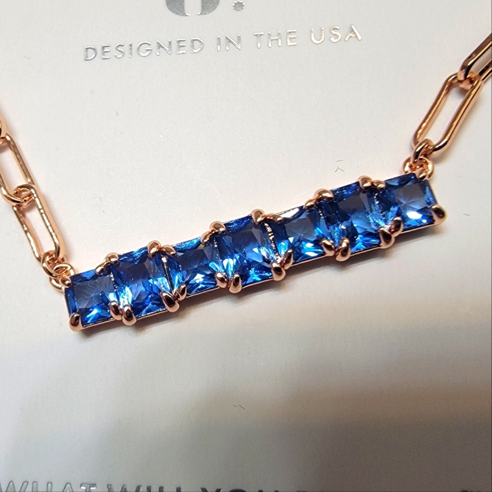 Bomb party blue topaz necklace rose gold plating